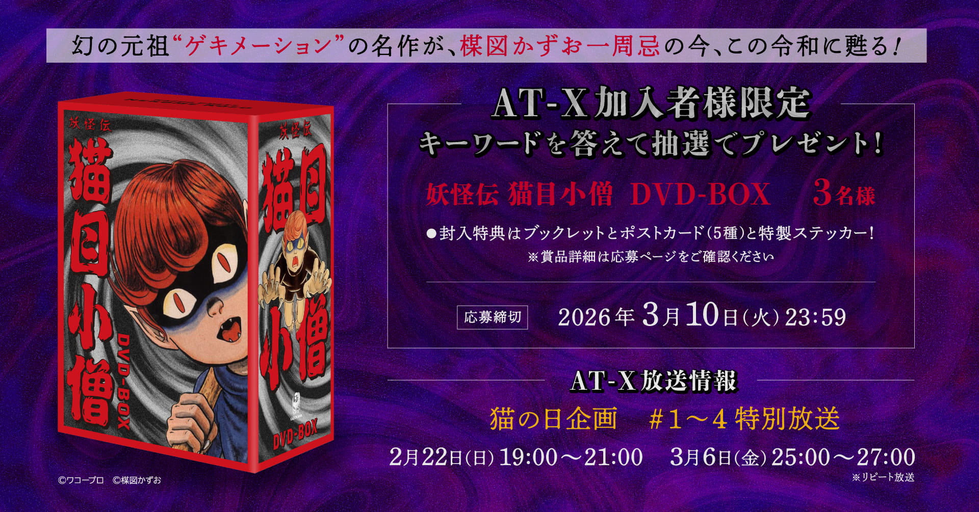 【応募締切：3月10日(火)】AT-X加入者様限定！「妖怪伝 猫目小僧」DVD-BOXを3名様にプレゼント！